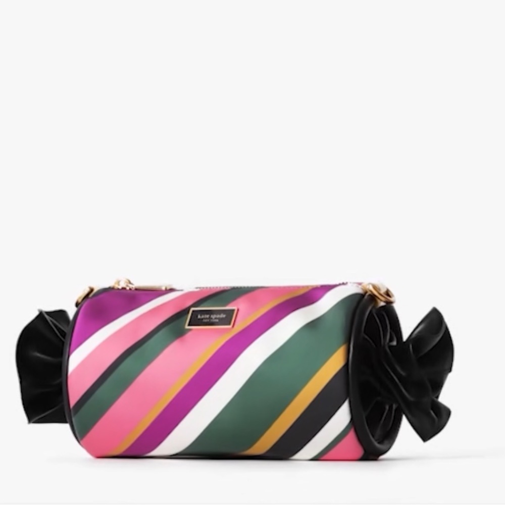 NWT Kate Spade Sweet Treats Festive Multi Stripe Jacquard Small Barrel Bag Multi - Picture 3 of 5